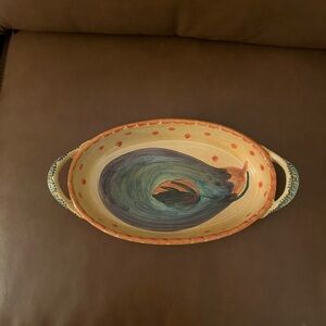 Hand-Painted Italian Pottery Oval Serving Dish